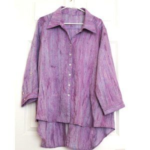 Fridaze Linen Lagenlook Tunic Top 3/4 Sleeve hi low Tie Dye Purple Sz 1X New